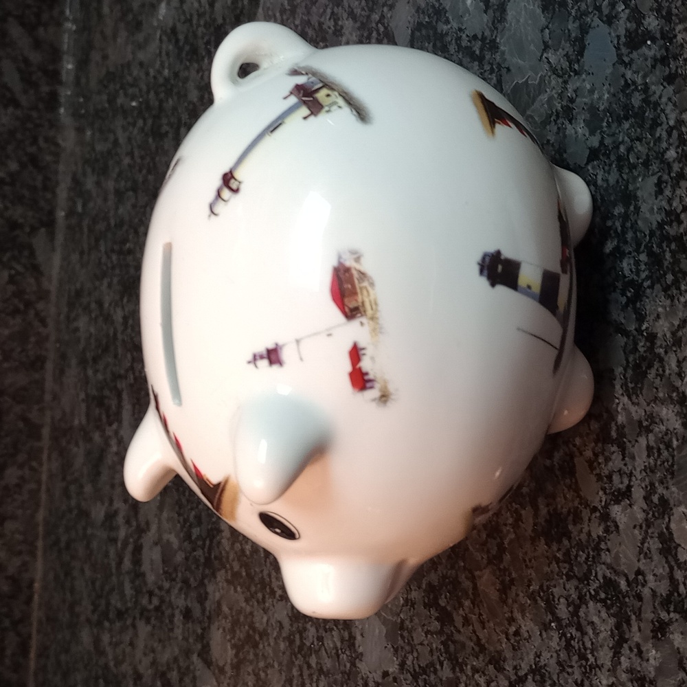 Piggy Bank Decorated with Lighthouses Ceramic 5.5 IN long 4 IN High 4 IN Wide